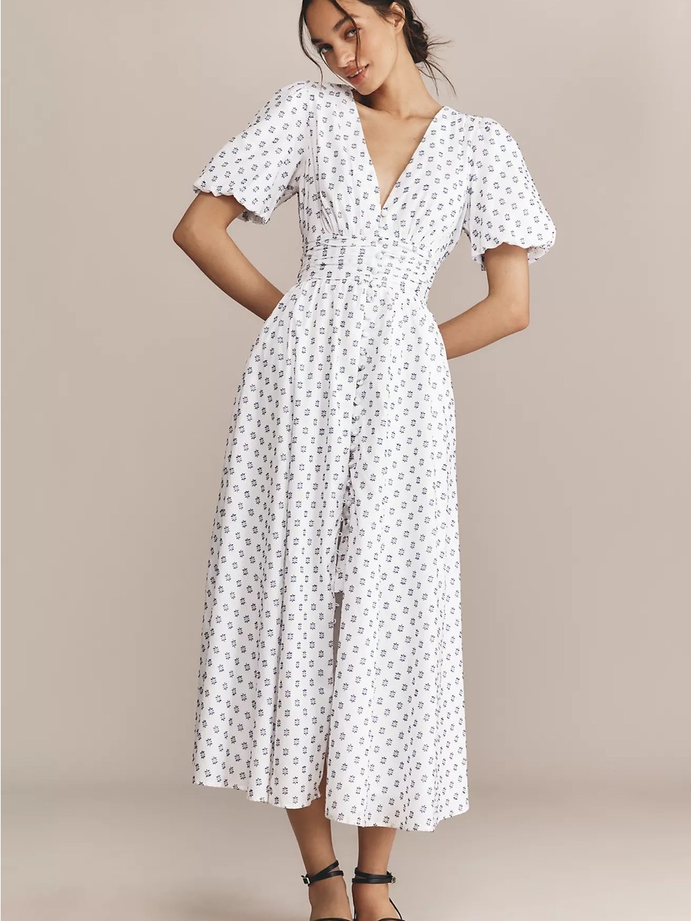 Anthropologie The Katerina Button-Front Midi Dress: Textured Edition